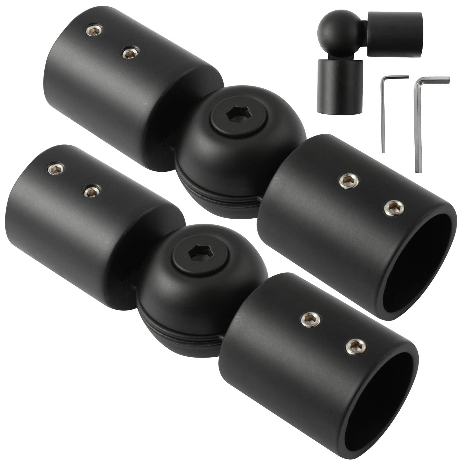 Anndason Heavy Duty 1 Inch Hinged Elbow Curtain Rod Connector, Black, 2-Pack