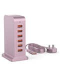 Qurzou 50W USB Charging Station – 6-Port Desktop Tower, Rose Gold