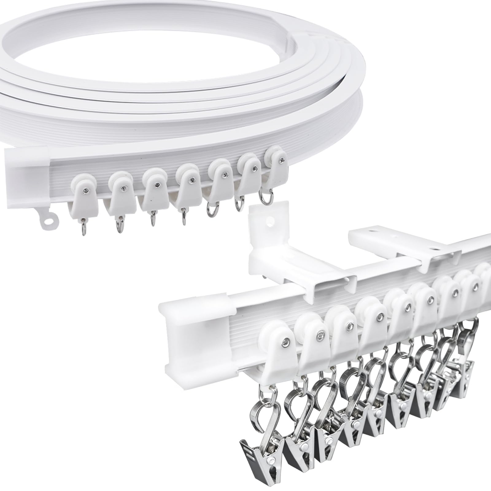 VirtuGro 10FT Flexible Ceiling Curtain Track – Bendable PVC Rail for Bay Windows