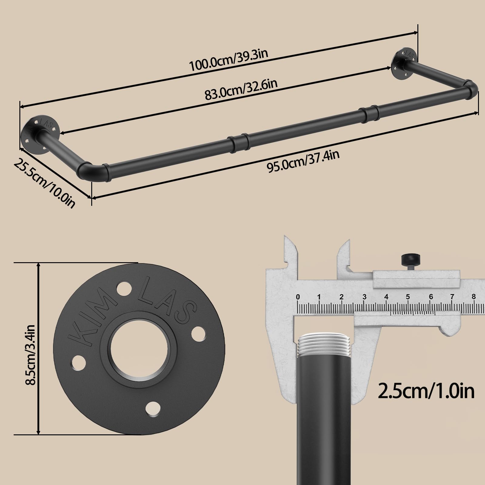 YheenLf 2-Pack Wall Mounted Clothes Rail – 100cm Industrial Garment Rack