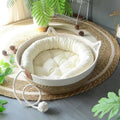 Rukuapid Rattan Cat Basket Bed – Wicker Round Pet Nest with Cotton Cushion
