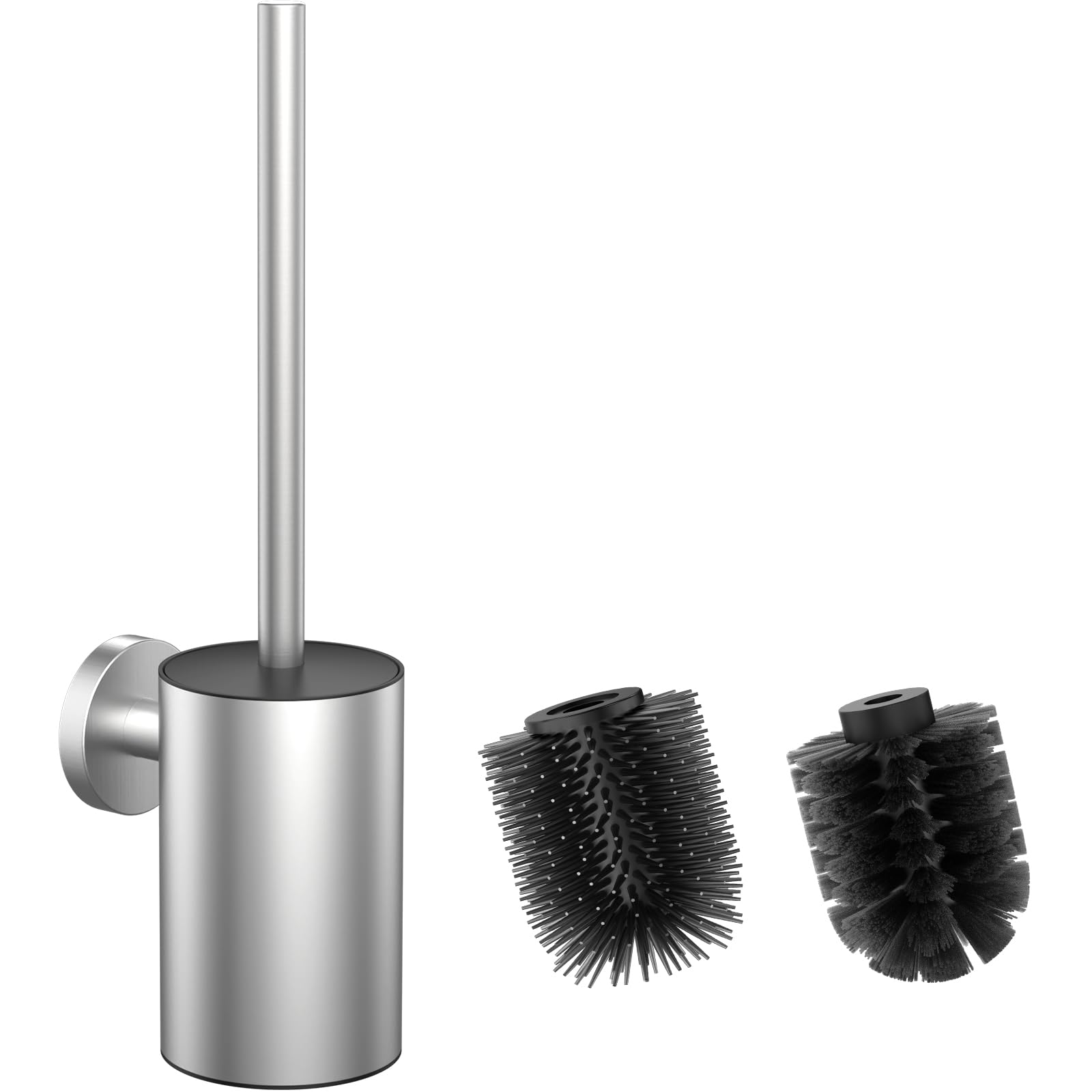 WAVEWO Stainless Steel Toilet Brush Set | Silicone & PP Dual Heads