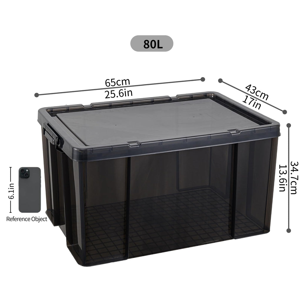 Cetomo 80L Stackable Storage Boxes | Heavy-Duty Plastic Bins with Lids, 3-Pack