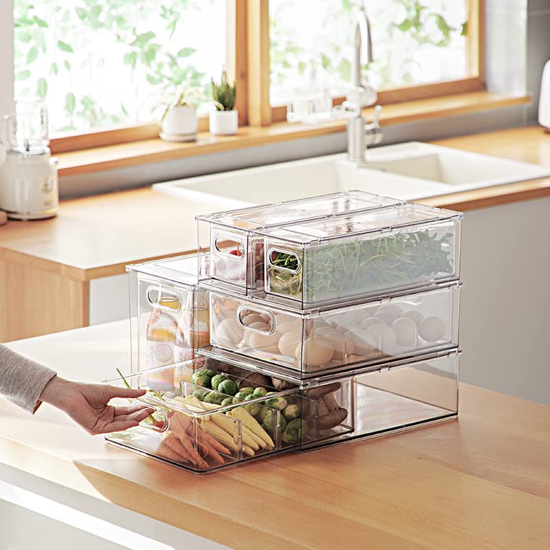 Abiudeng Stackable Fridge Organizer Set | 2-Piece Clear Storage Bins