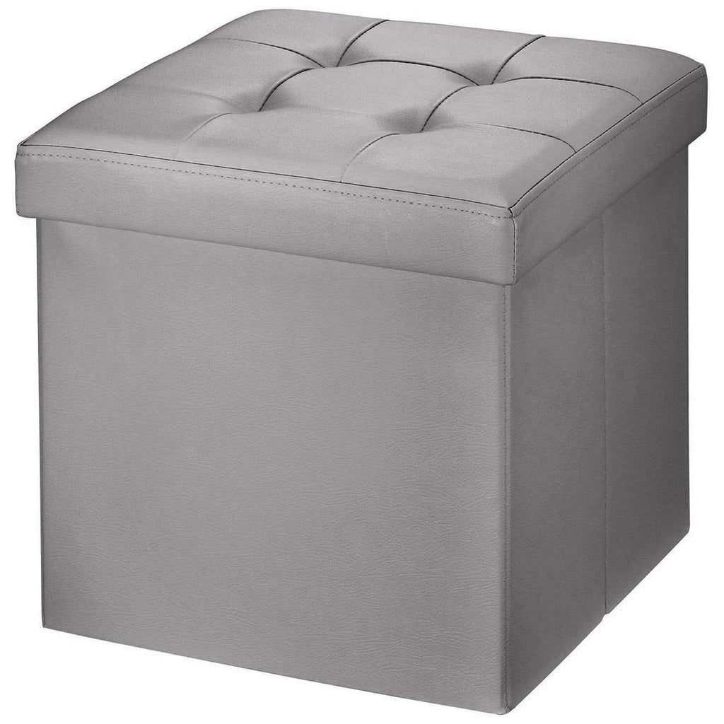BRIAN & DANY Folding Ottoman Storage Box with Lid, Faux Leather Footstool Toy Storage Box Storage Seat 38 x 38 x 38 cm Gray