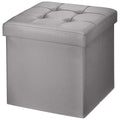BRIAN & DANY Folding Ottoman Storage Box with Lid, Faux Leather Footstool Toy Storage Box Storage Seat 38 x 38 x 38 cm Gray
