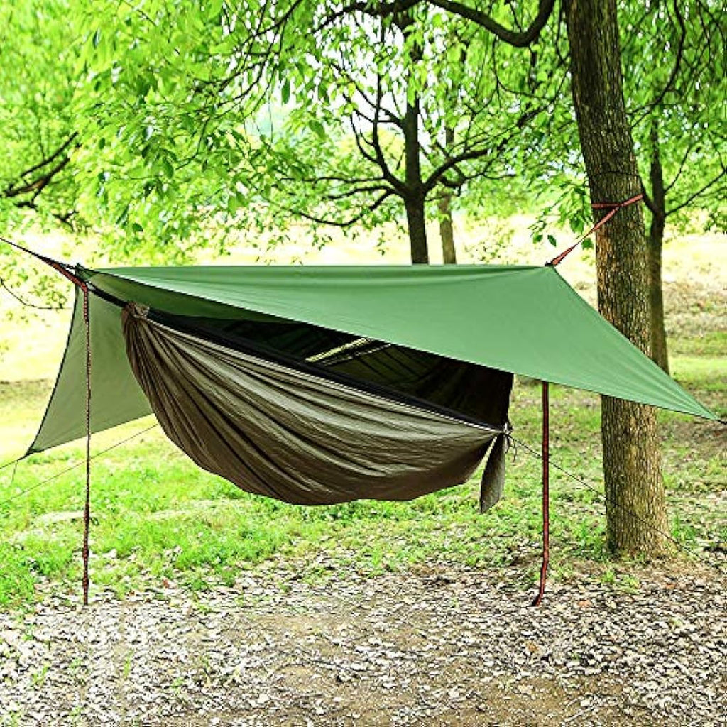 Camping Hammock Set with Mosquito Net & Rain Fly – Army Green