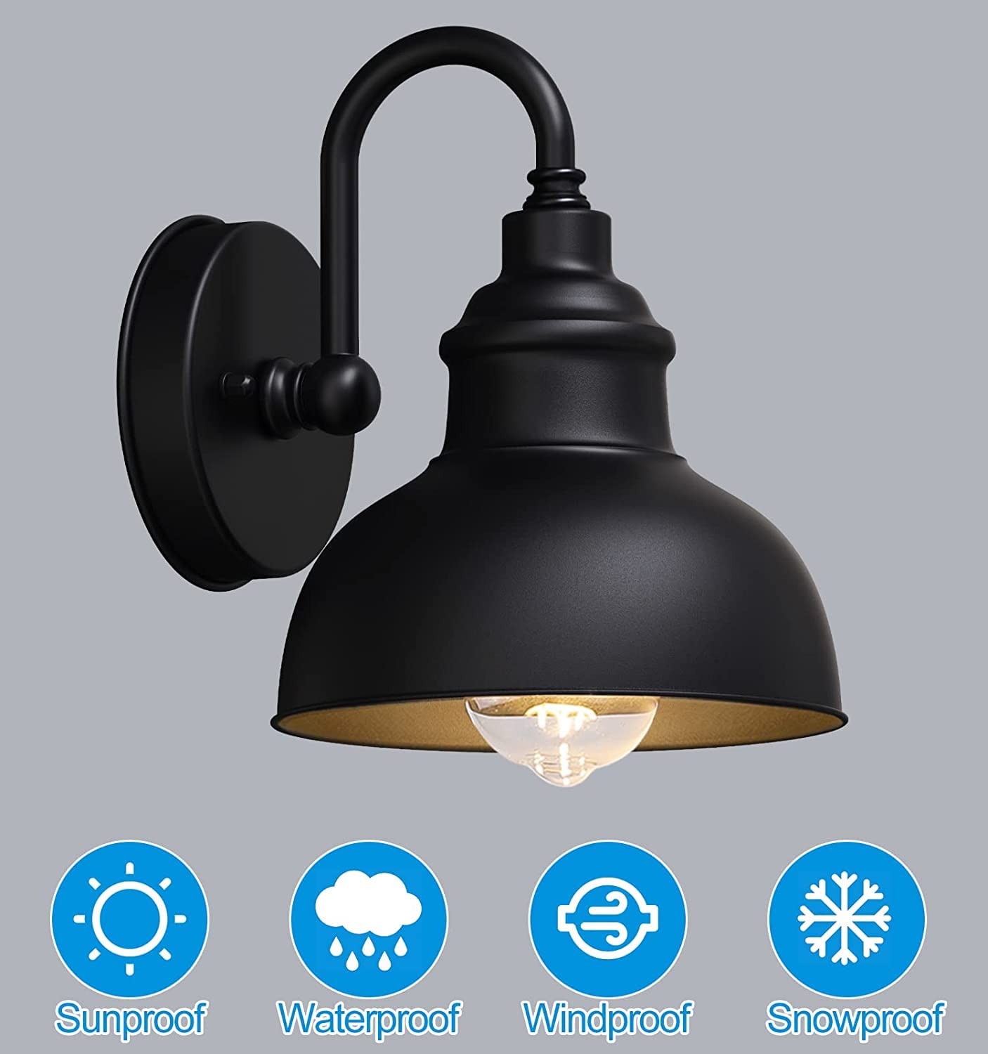 UYHGO Industrial Outdoor Wall Lantern – IP44 Waterproof E27 Black Sconce