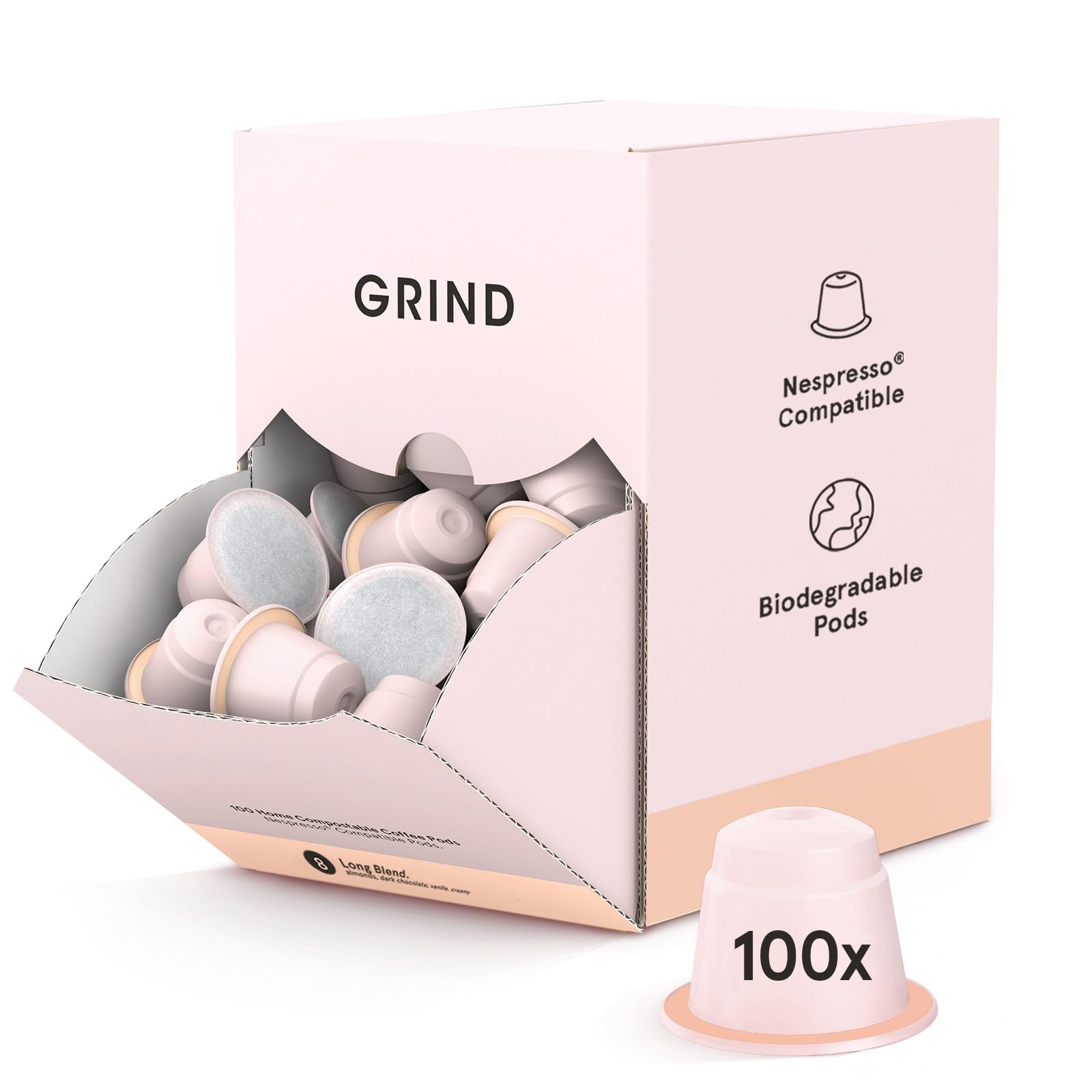 Grind Long Coffee Pods – 100 Nespresso Compatible Compostable Capsules