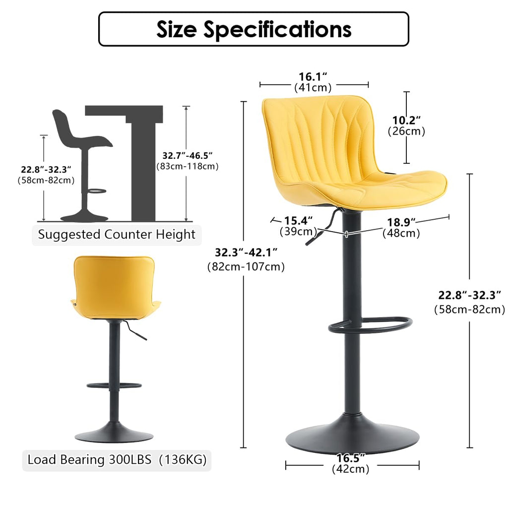Kidol & Shellder Bar Stools Set of 2 Swivel Breakfast Barstools, Yellow - image 2