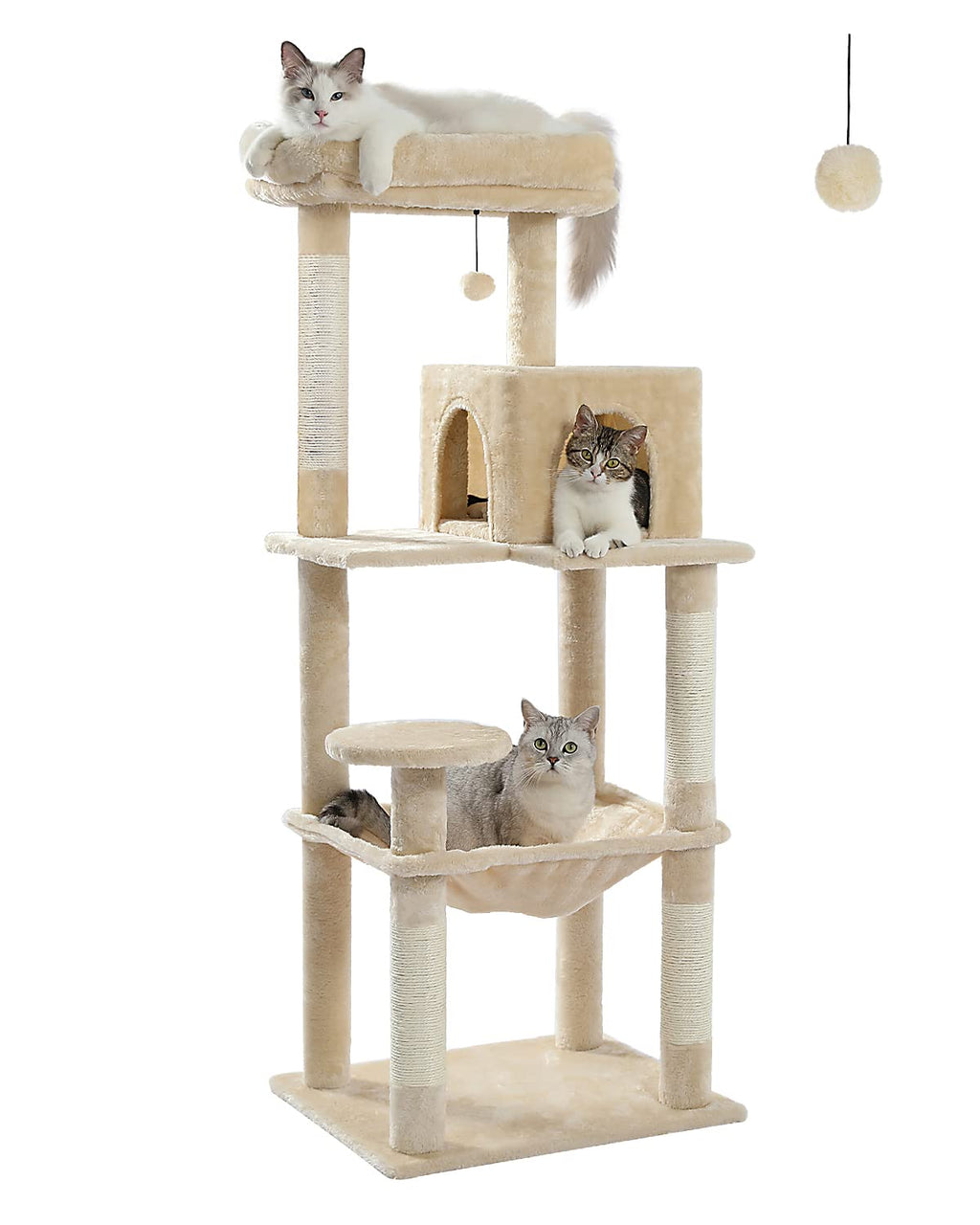 PAWZ Road 56.3" Large Cat Tree Tower with Hammock and Condo – Beige