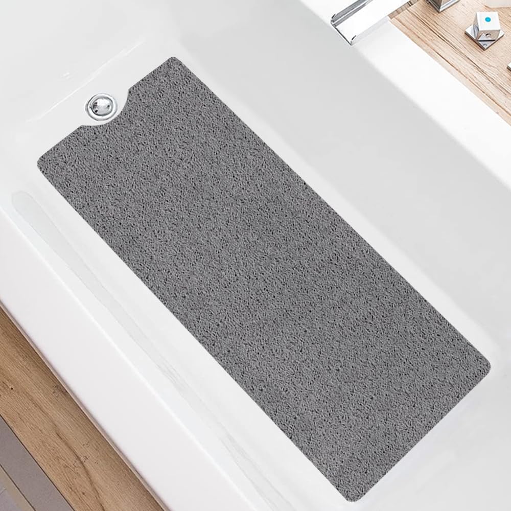 Non-Slip Loofah Bathtub Mat – Quick Dry PVC Grey, 100x40cm