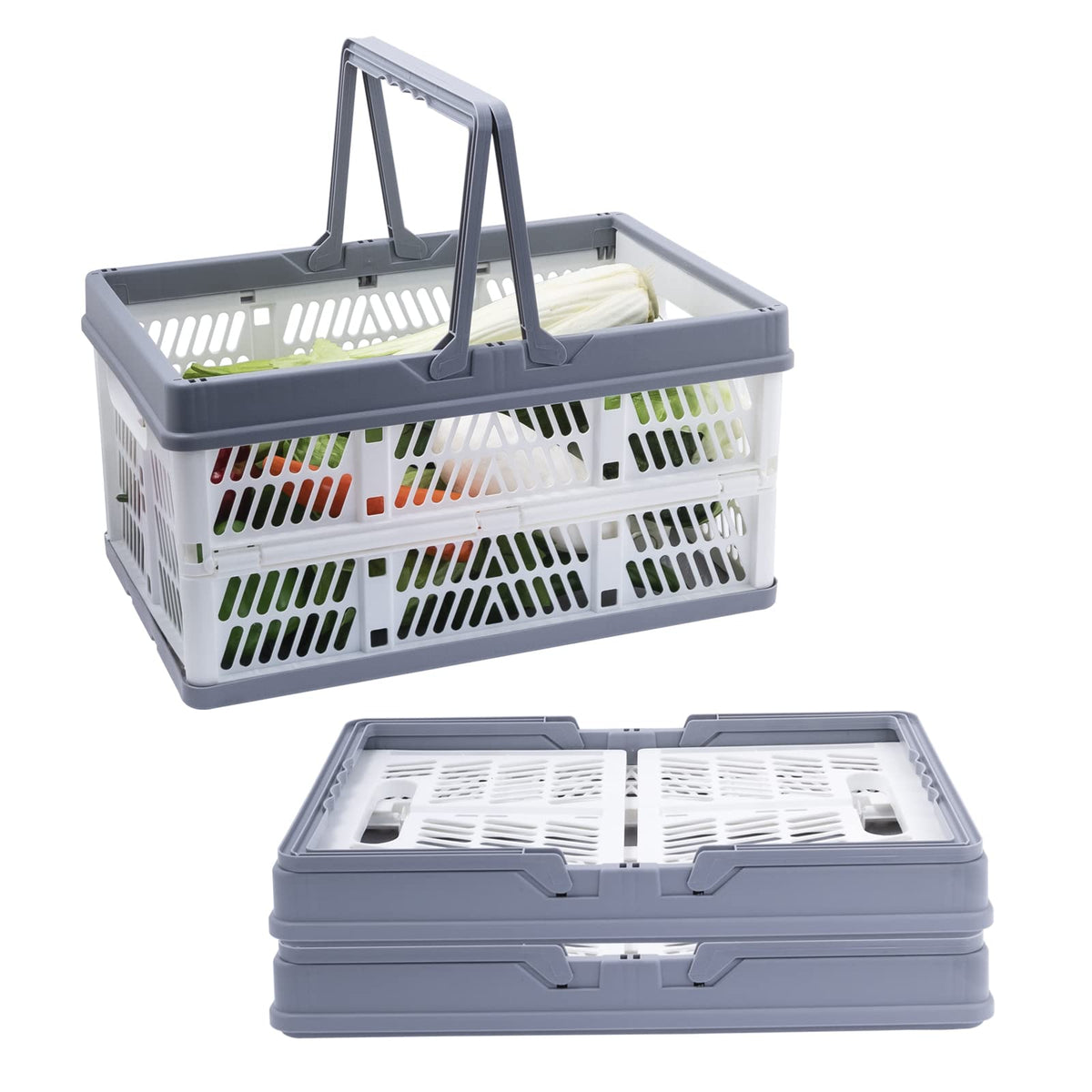 Xaztr 3 Pack Collapsible Plastic Storage Crates with Handles, Stackable - image 1