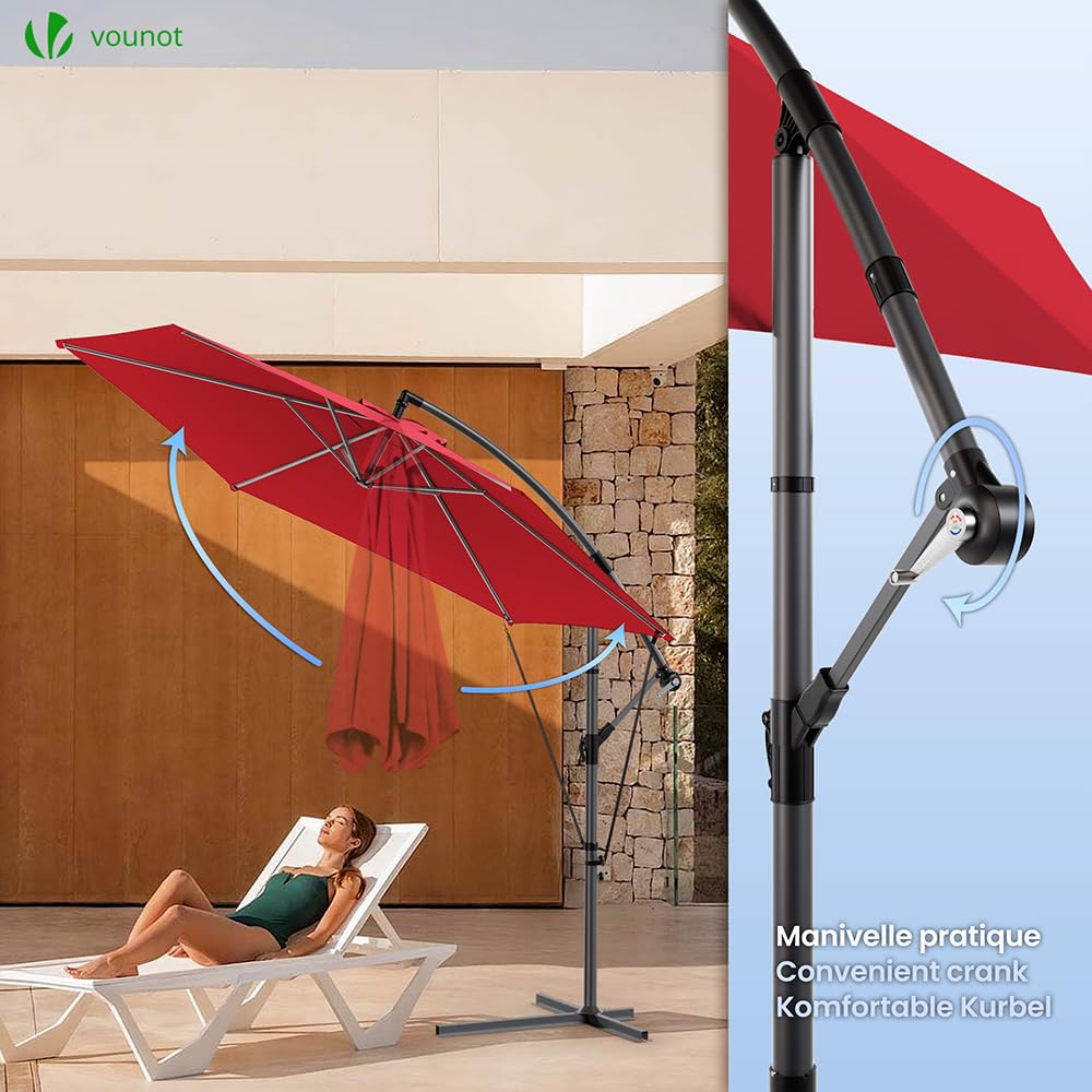 VOUNOT 3m Cantilever Garden Parasol – Red Banana Patio Umbrella
