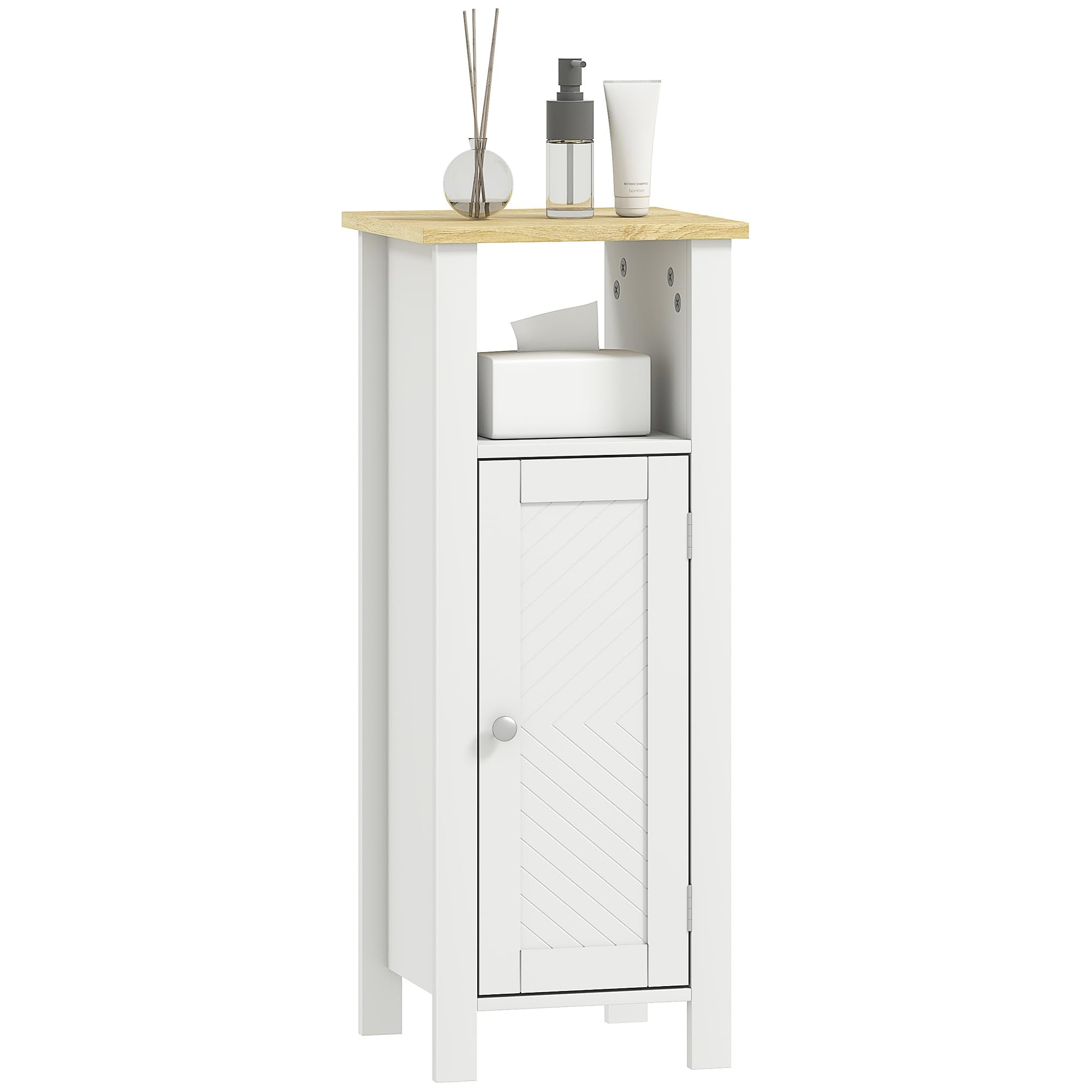 kleankin Slim Bathroom Storage Cabinet | Narrow White Unit with Open Shelf