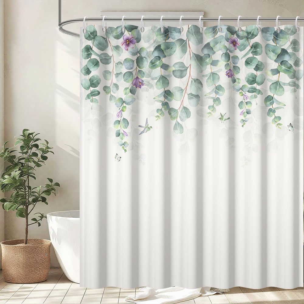 Eucalyptus Shower Curtain | Sage Green Floral Polyester