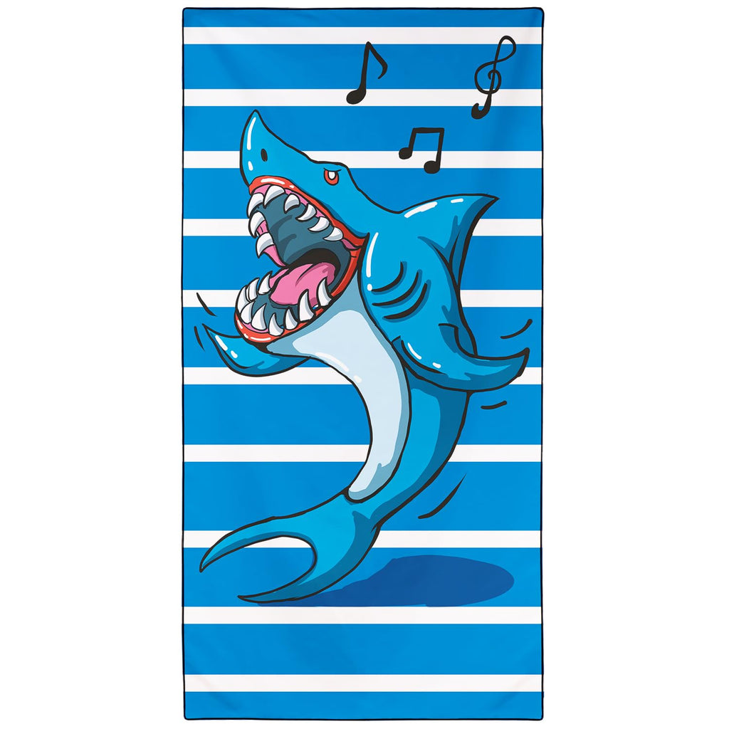 Violetpos Singing Shark Stripe Beach Towel, Extra Large 180x90 cm 250GSM Microfibre, Sand Free Quick Dry - image 1
