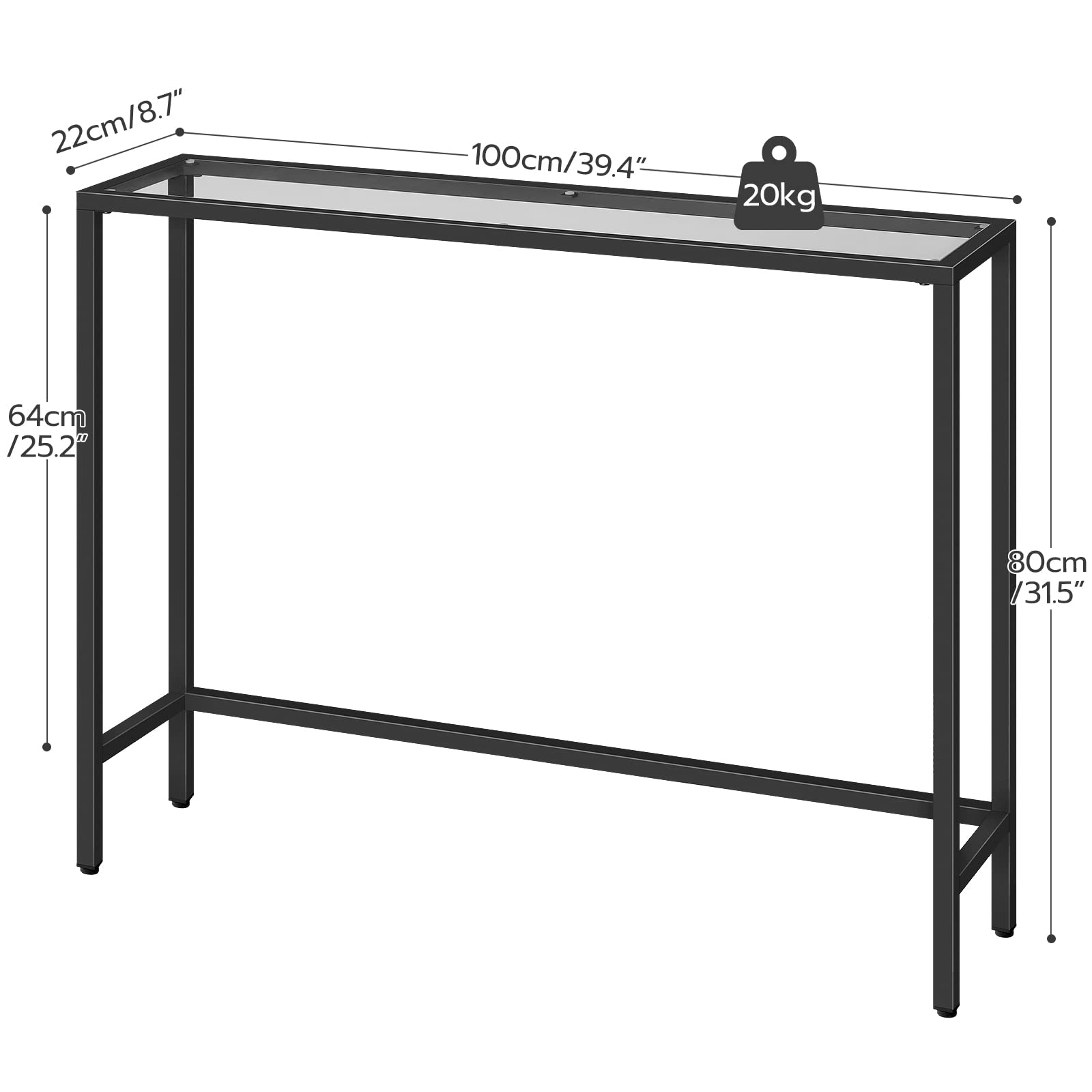 HOOBRO Modern Glass Console Table – Slim Metal Sofa Table, Black