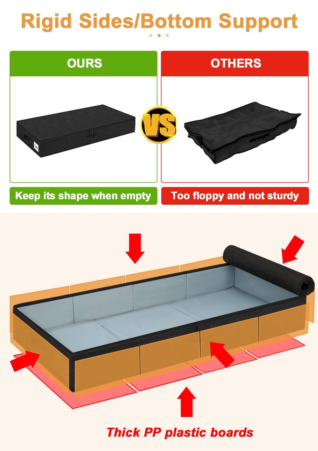 Huquter 40L 12cm Shallow Under Bed Storage Boxes with Lids, 2 Pack, Black - image 3