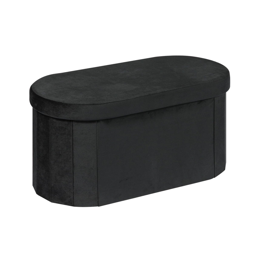 Bonlife Black Velvet Storage Ottoman Bench – Foldable Oval Toy Box