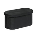 Bonlife Black Velvet Storage Ottoman Bench – Foldable Oval Toy Box
