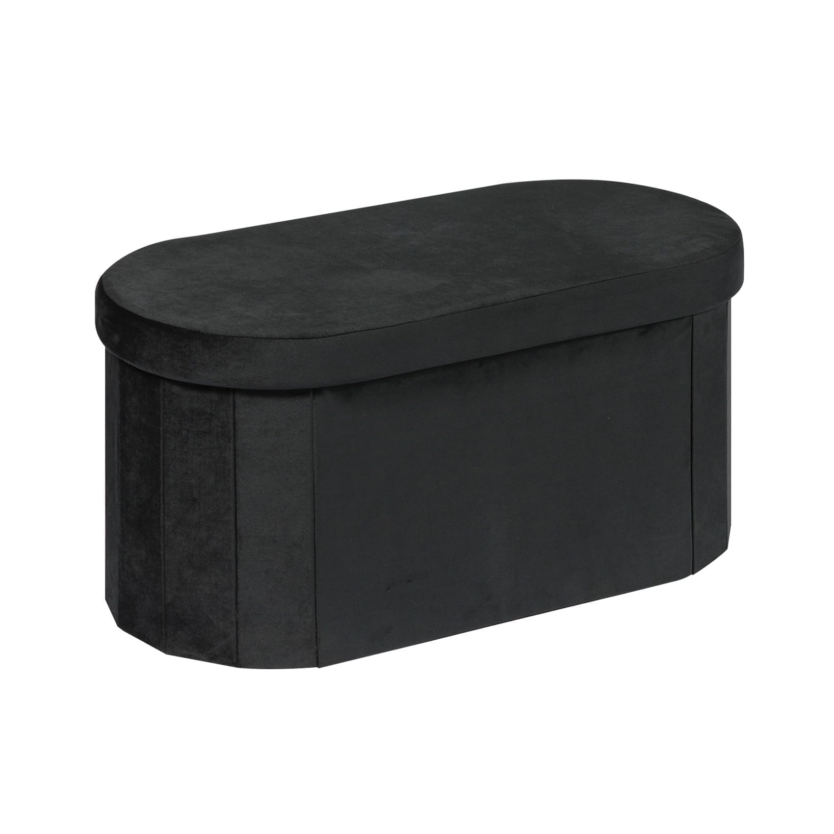 Bonlife Black Velvet Storage Ottoman Bench – Foldable Oval Toy Box