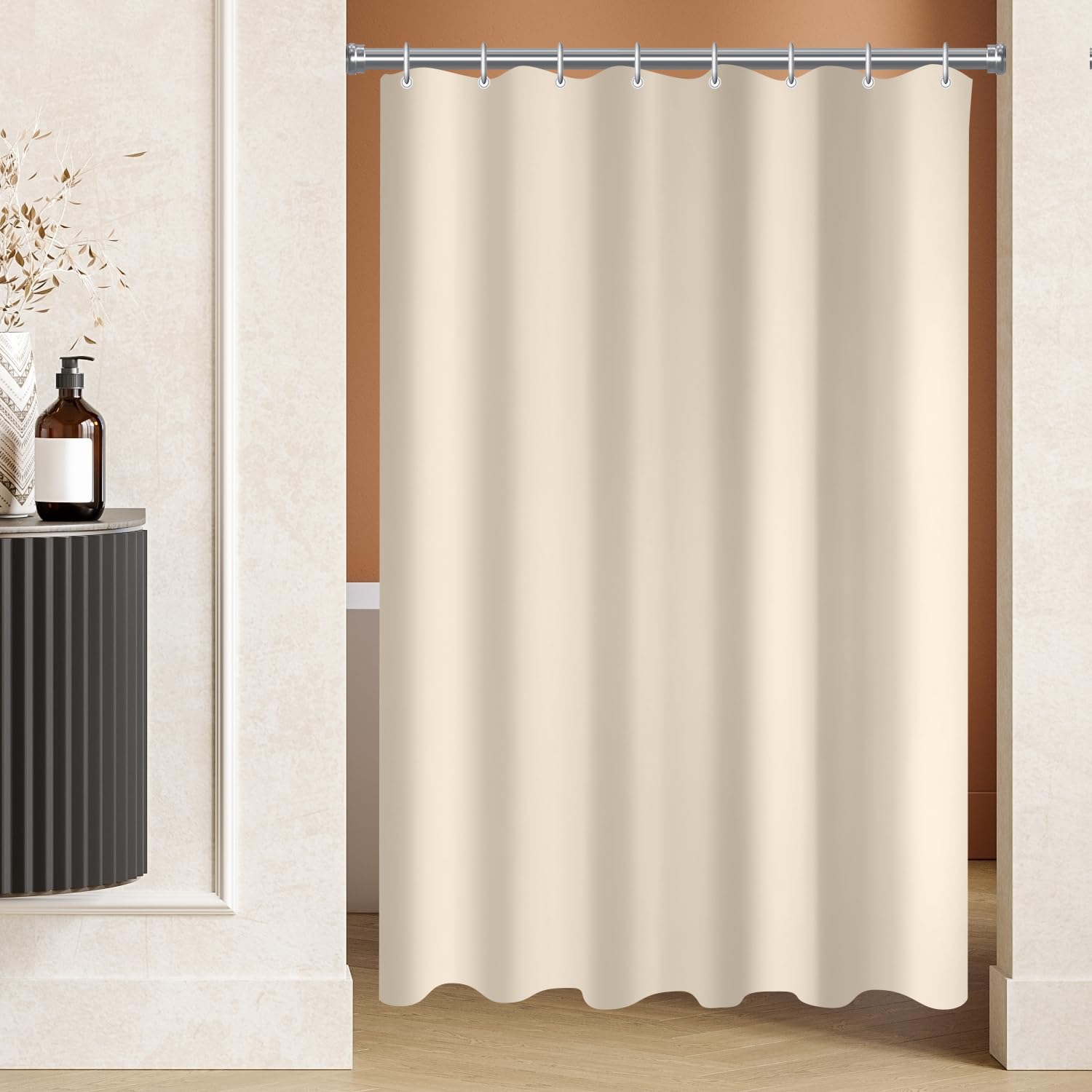 Lerores Beige Shower Curtain - 80x160cm Anti-Mould Weighted Hem Fabric