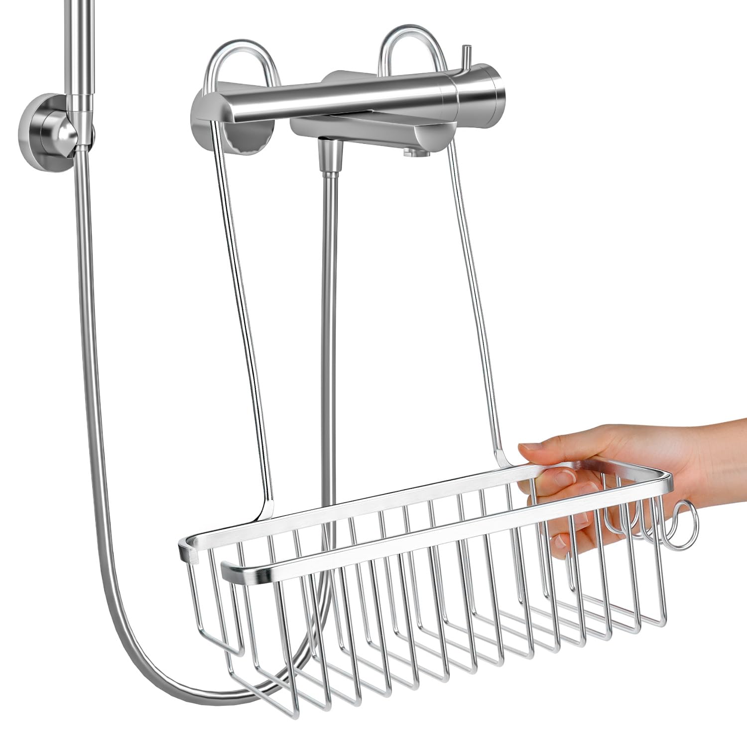 QWORK Hanging Shower Caddy - Rustproof Aluminum No-Drill Bathroom Organizer