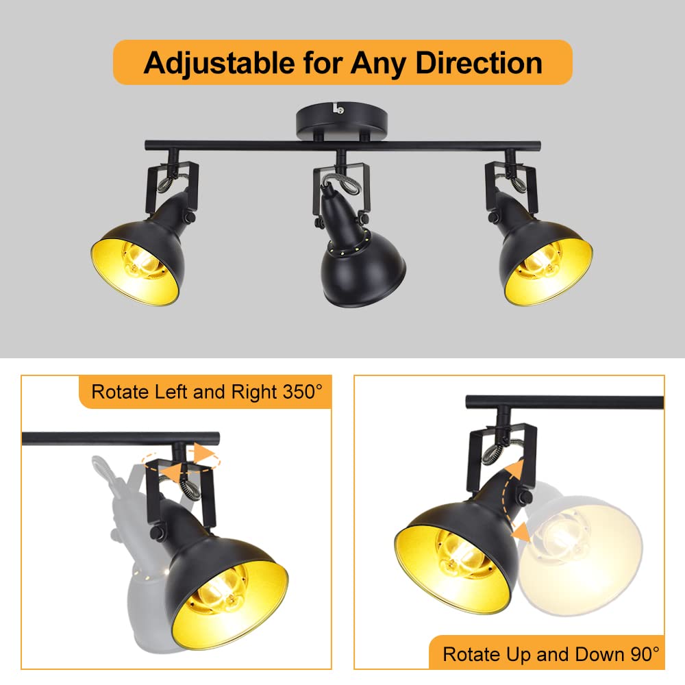 Depuley 3-Way Swiveling Ceiling Spotlight | Retro Black & Gold Metal Light