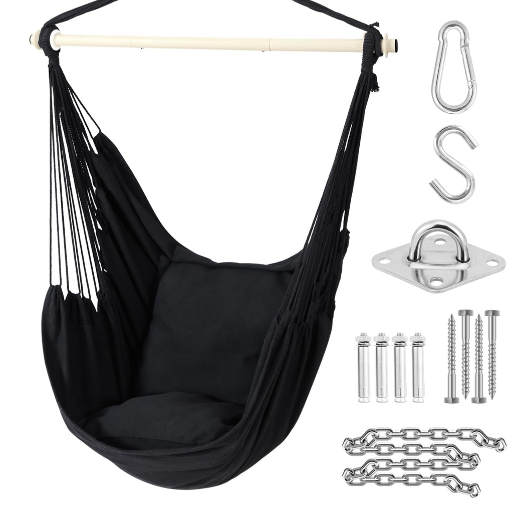 Ohuhu XL Hanging Hammock Chair with 2 Cushions and Metal Support Bar