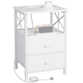 AMHANCIBLE Bedside Table with Charging Station and 2 Fabric Drawers