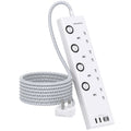 HANYCONY 4 Way Extension Lead with 2 USB-C Slots & Individual Switches