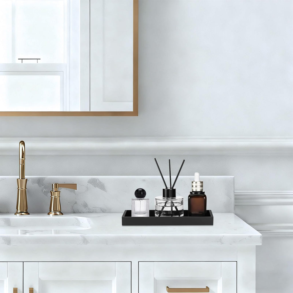 XIATIAN Bathroom Tray, 2 Pcs Bathroom Vanity Tray Black, 20x10x2 cm