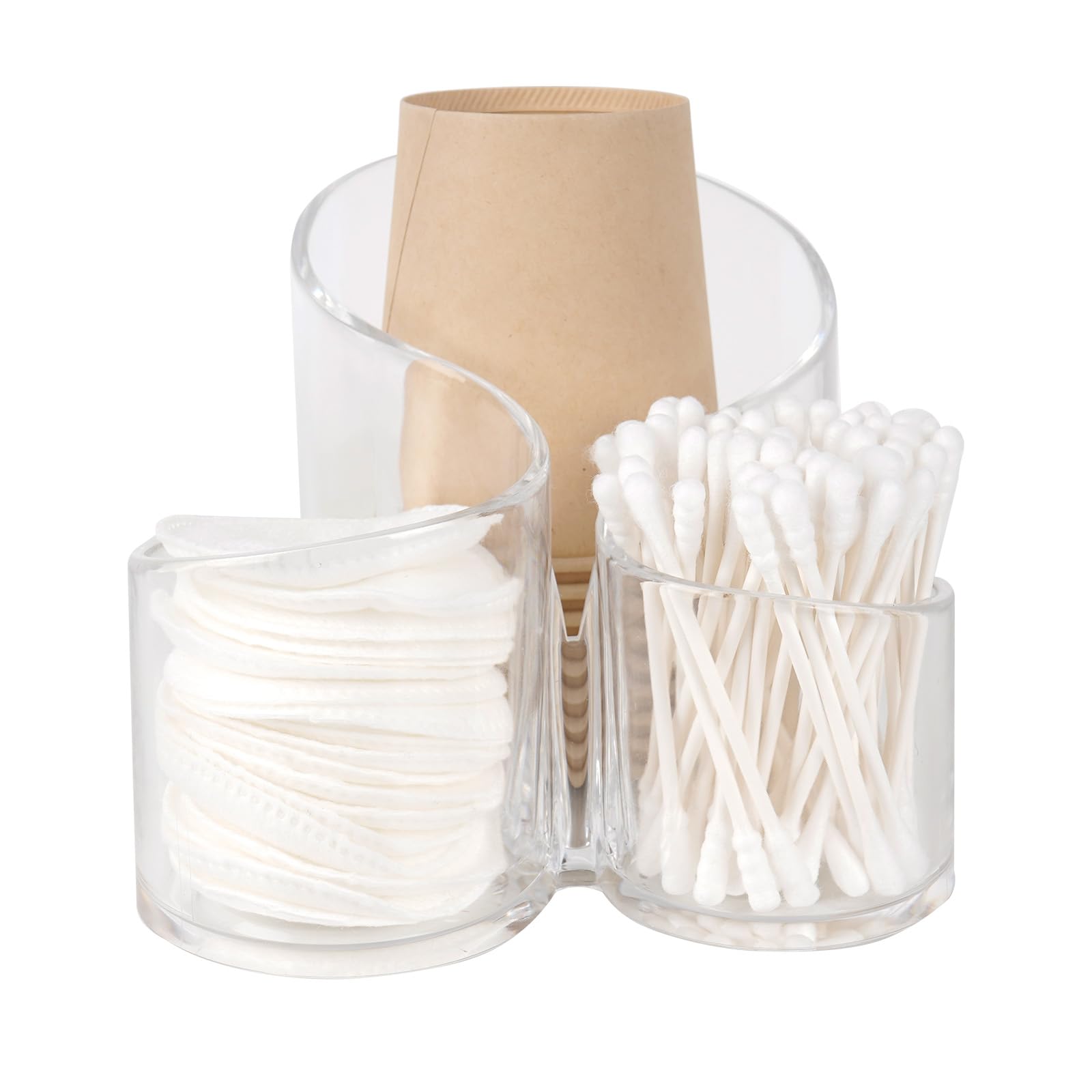 Adorila Cotton Swab Holder – 3-Compartment Clear Plastic Vanity Organizer