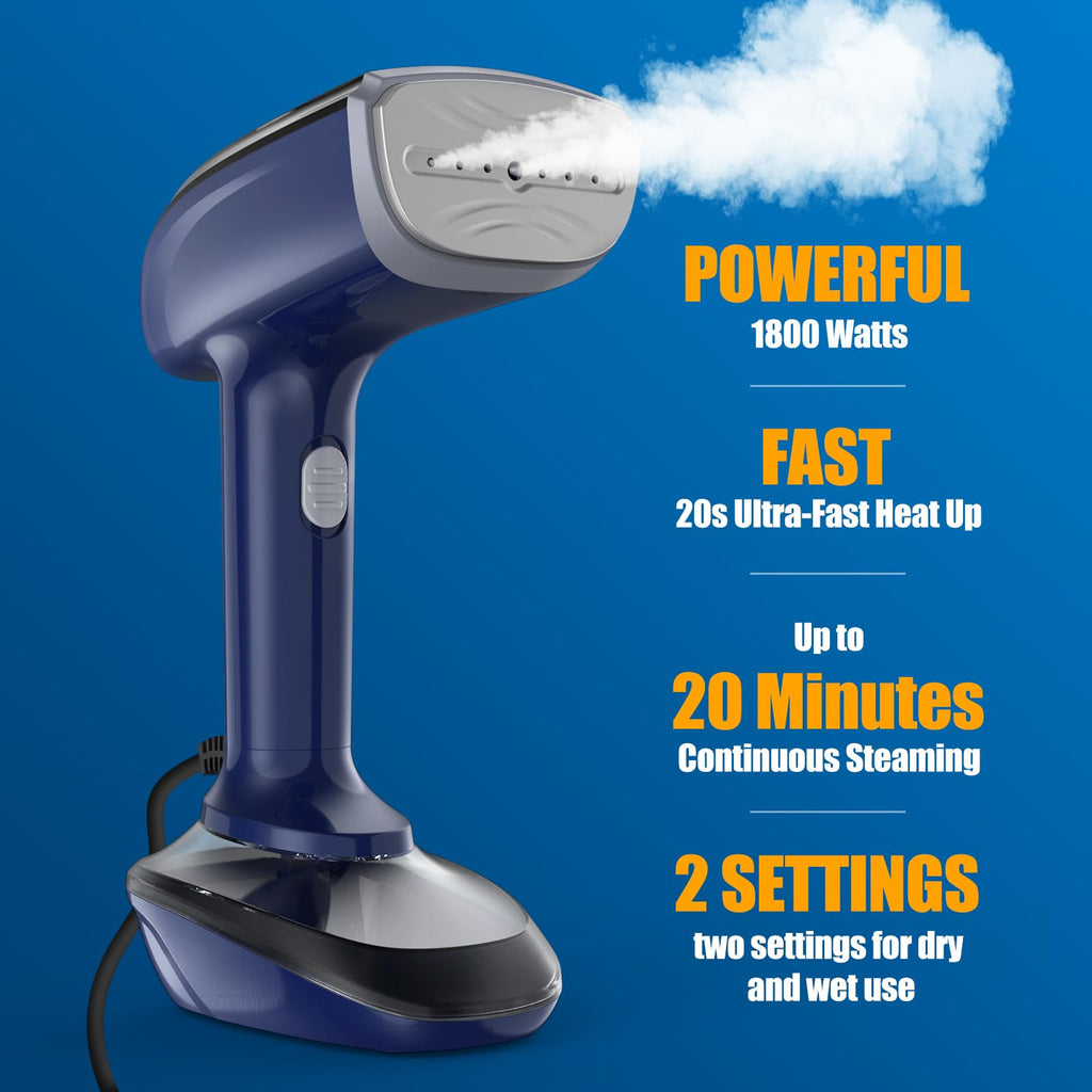 Jolof Store Handheld Fabric Steamer – 1800W Ceramic Plate Iron, Blue