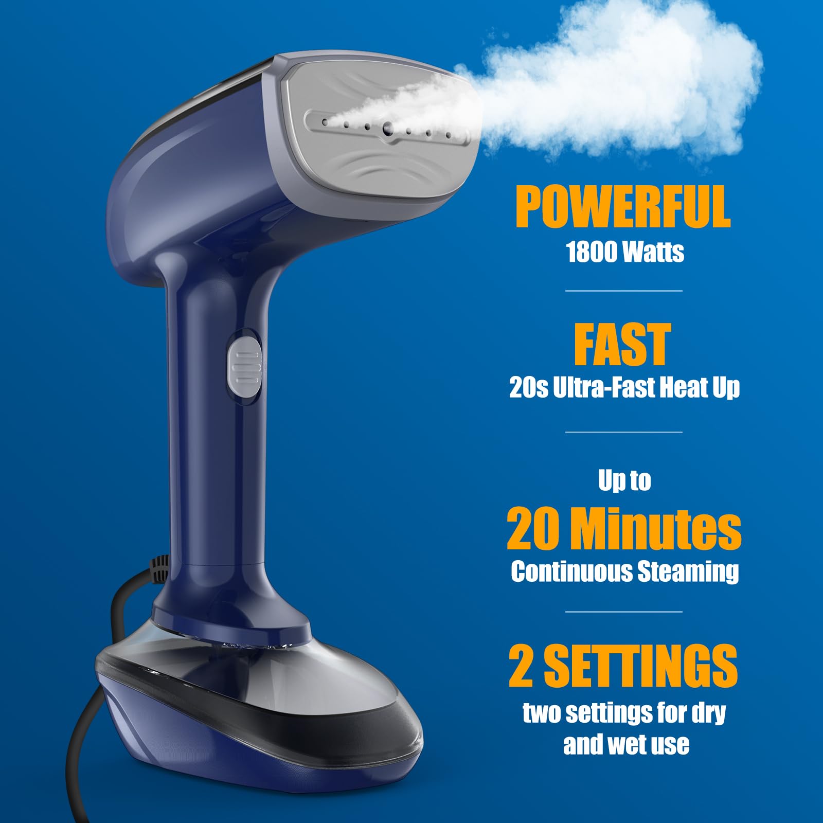 Jolof Store Handheld Fabric Steamer – 1800W Ceramic Plate Iron, Blue