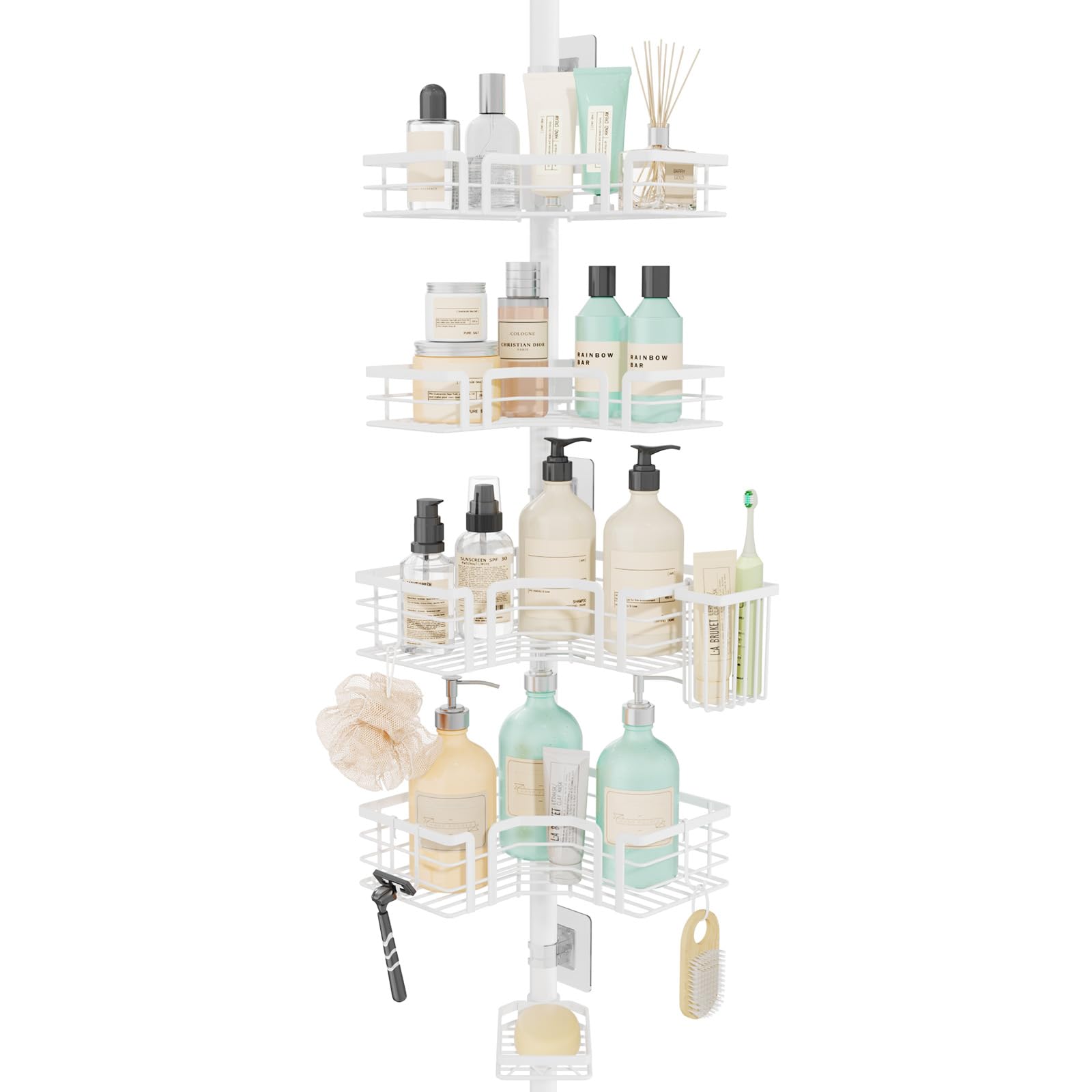SWTYMIKI Shower Caddy Tension Pole | 4-Tier Stainless Steel Corner Organizer