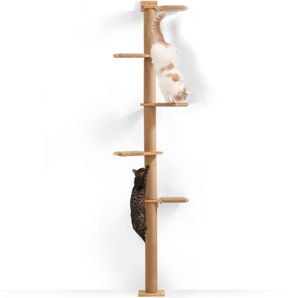 FUKUMARU Tall Cat Tree | 5-Tier Floor to Ceiling Wall-Mounted Wood Tower
