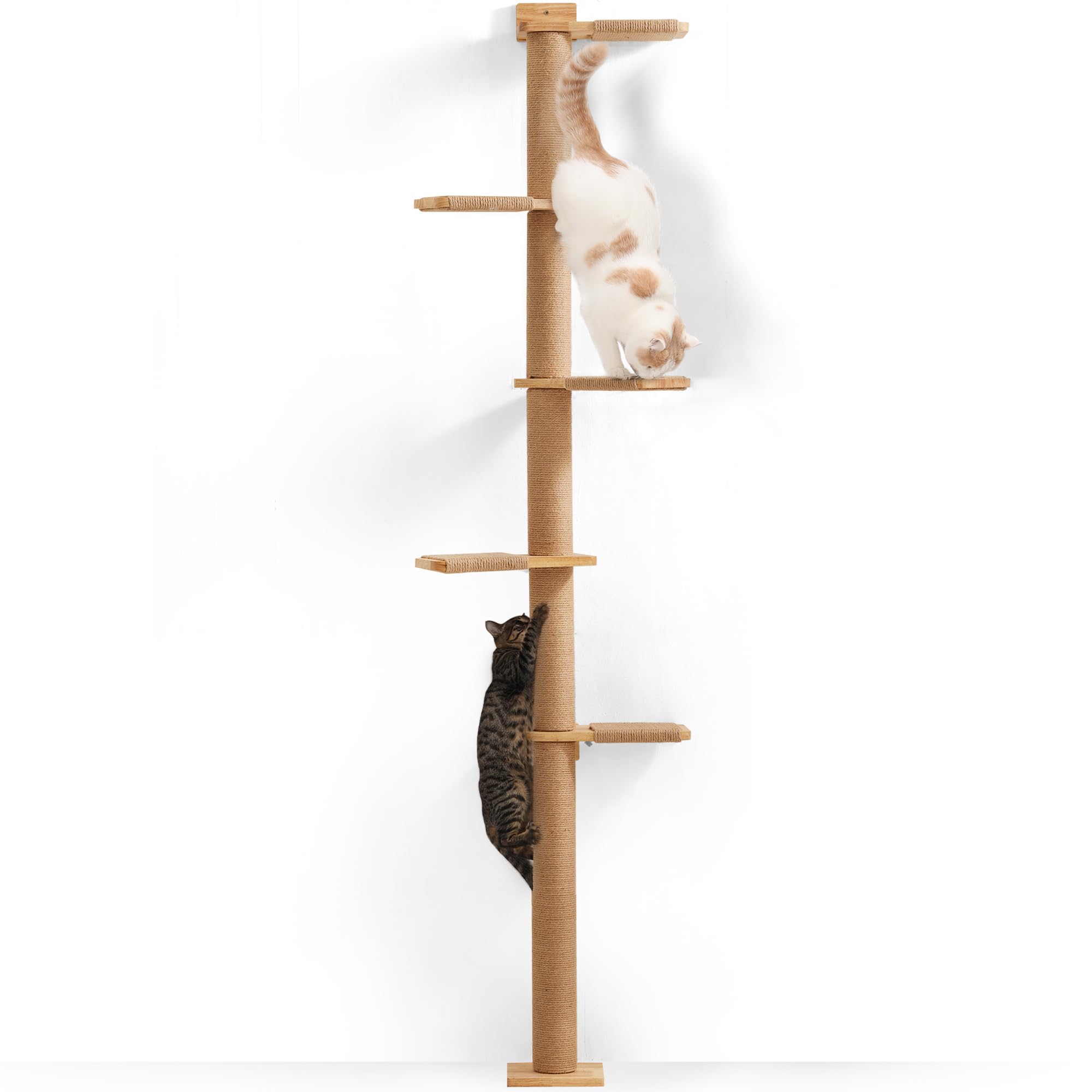 FUKUMARU Tall Cat Tree | 5-Tier Floor to Ceiling Wall-Mounted Wood Tower