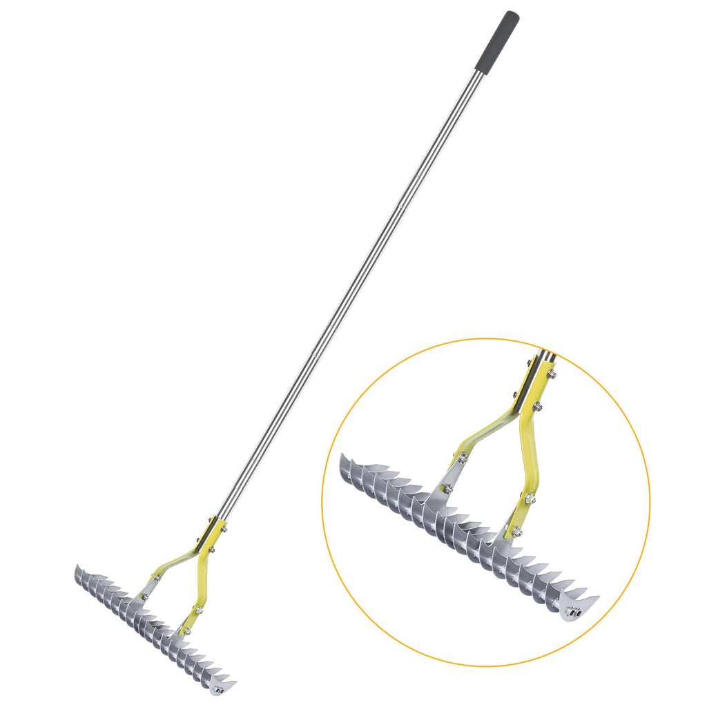 BARAYSTUS 15-Inch Thatch Rake | Steel Lawn Thatching Rake with 58" Handle
