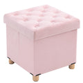 BRIAN & DANY Pink Velvet Folding Storage Ottoman with Wood Legs