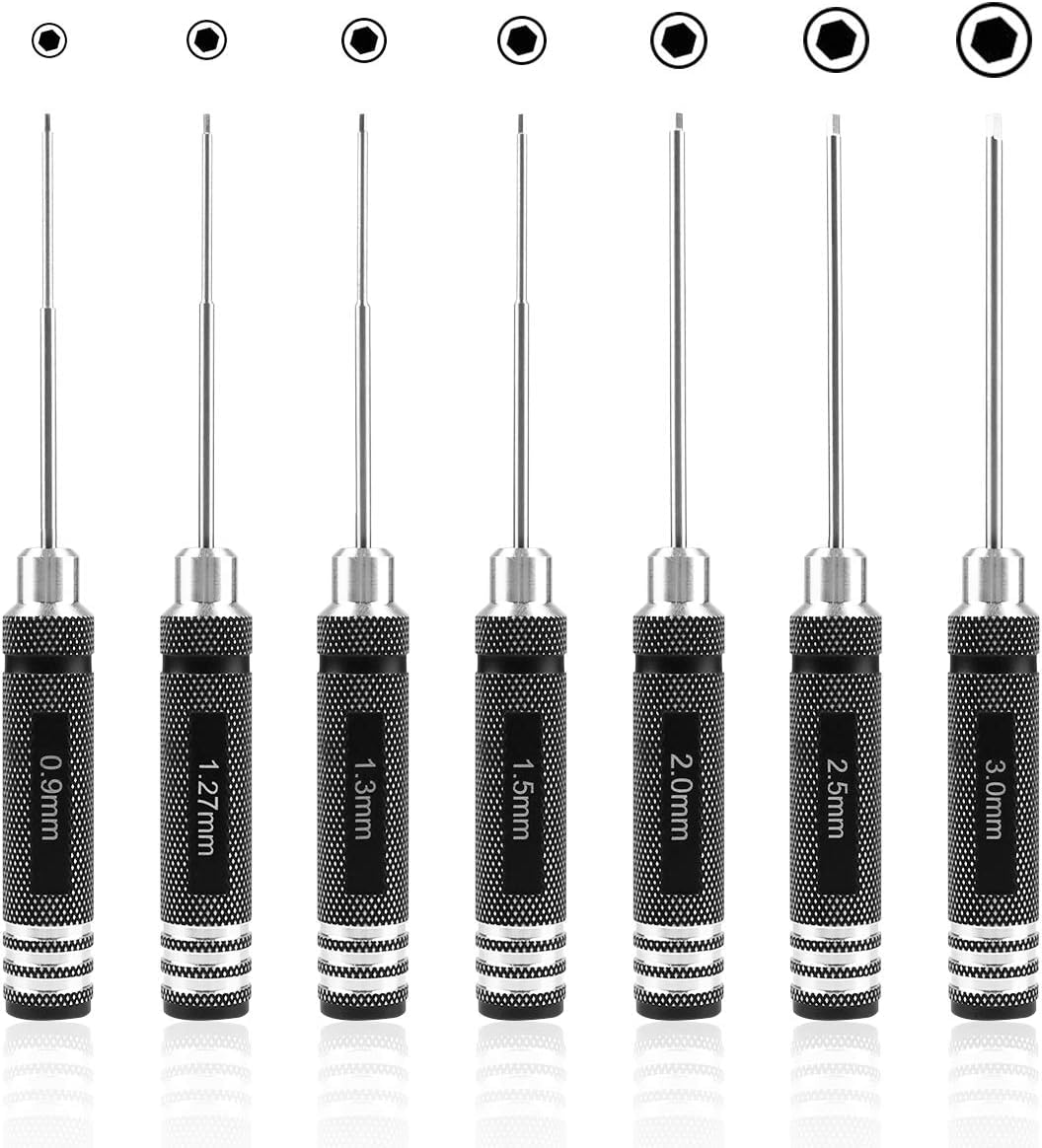 Gruiqrd 7-Piece Hex Screwdriver Set for RC Cars and Models (0.9-3.0mm)