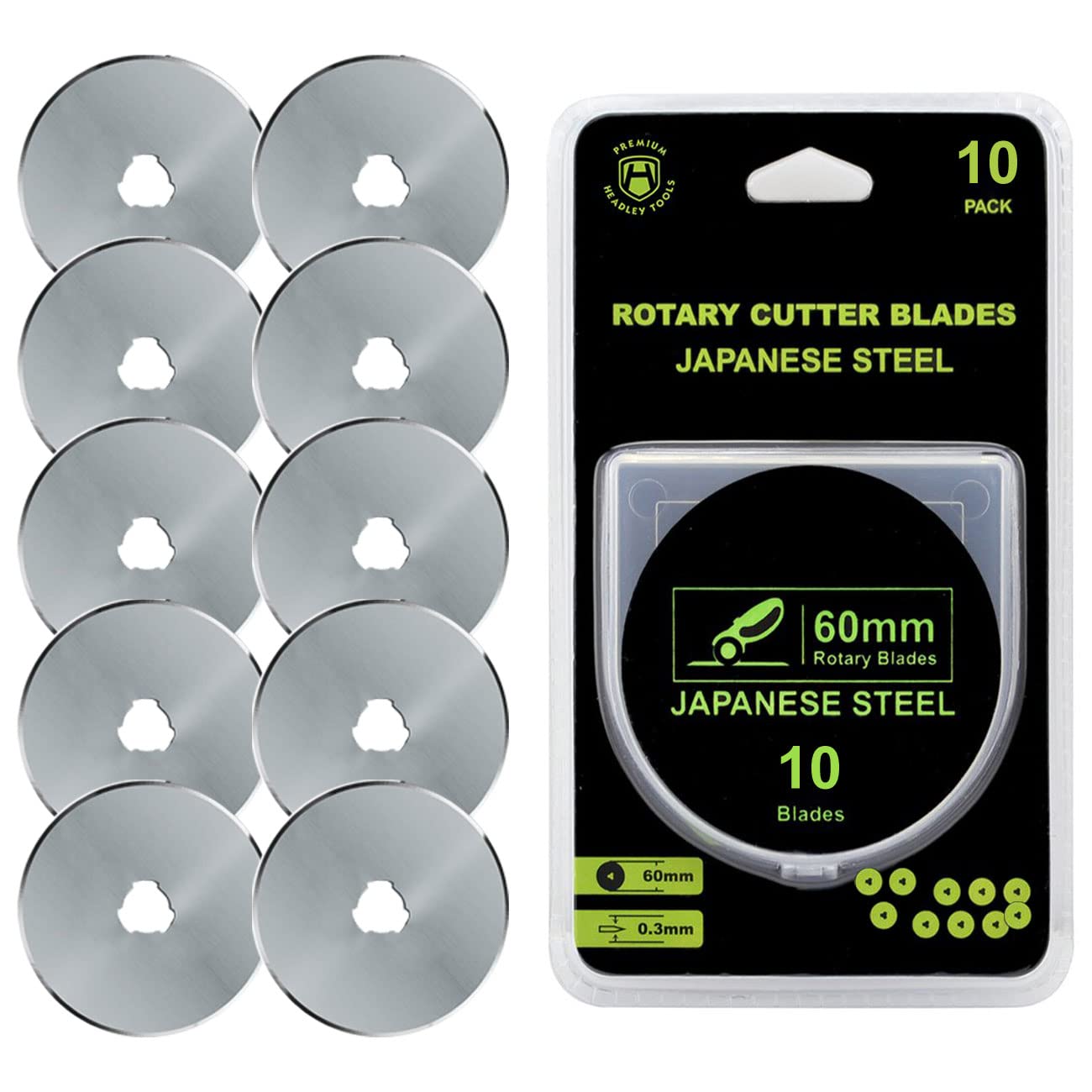 Headley Tools 60mm Rotary Cutter Blades | SKS-7 Steel | 10-Pack