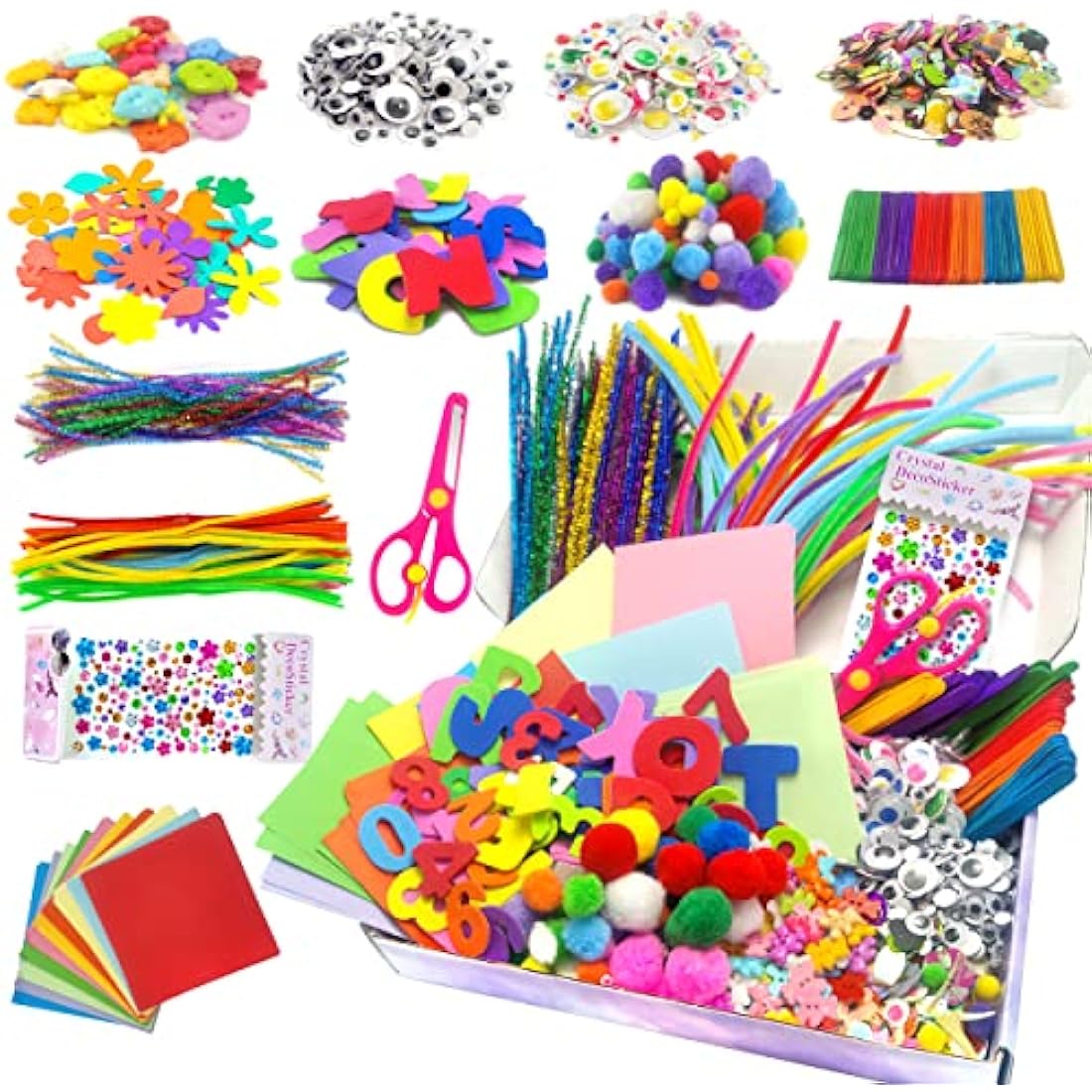 2000+ Pcs Kids Craft Supplies Kit - DIY Art Box Ages 4-8
