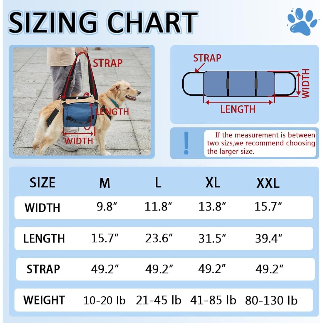 COODEO Dog Lift Harness | Full Body Support Sling for Senior Dogs - Blue