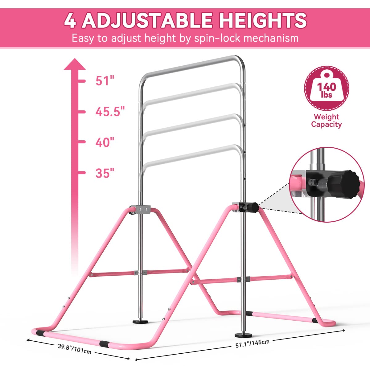 FBSPORT Gymnastics Bar – Foldable Adjustable Horizontal Bar for Kids Home