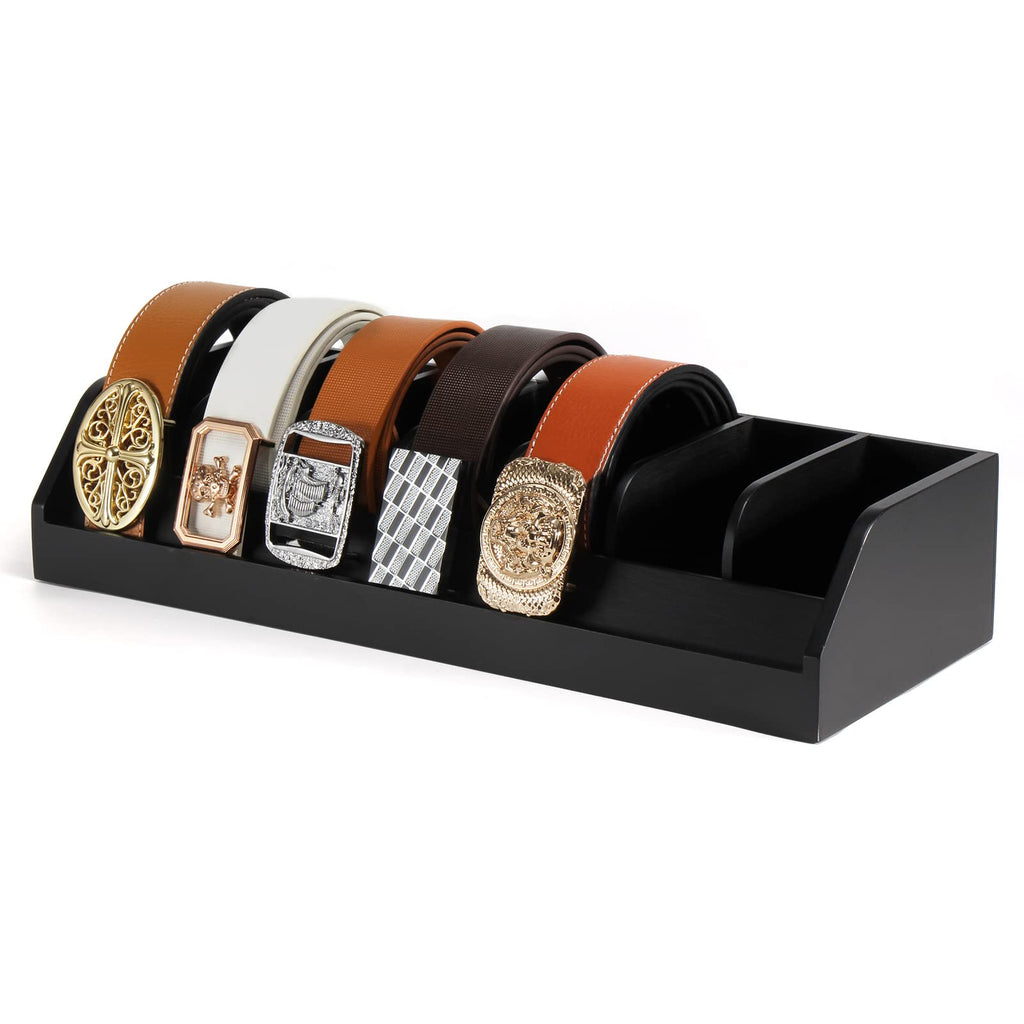 B4Life Bamboo Belt Organizer – 7 Compartment Display Case for Men