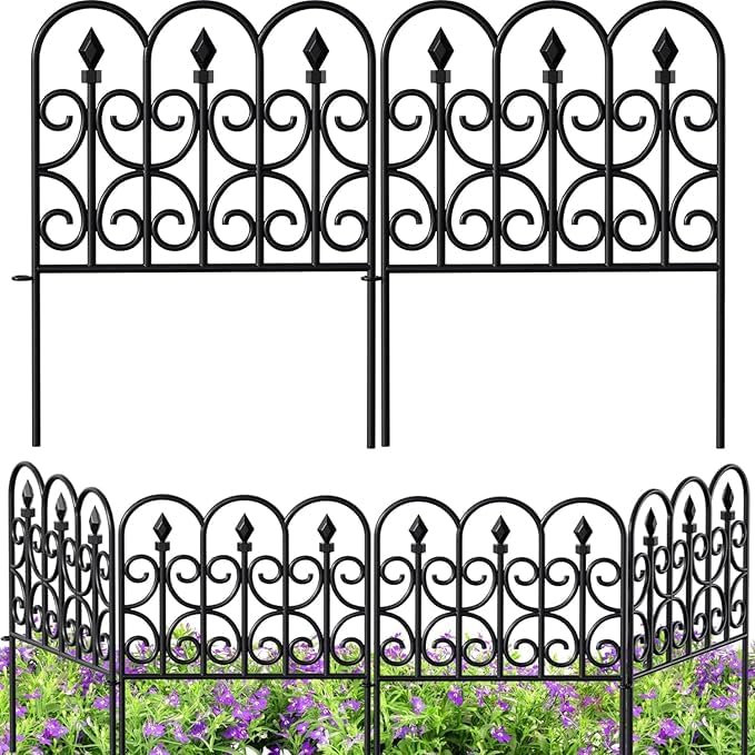 Amagabeli Decorative Garden Fence | 5-Panel Rustproof Metal Dog Barrier