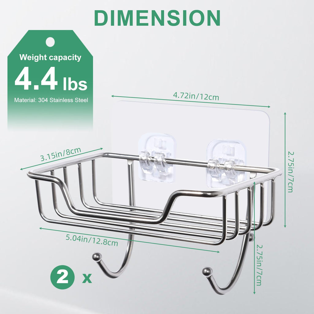 Uten 2 Pcs Strong Self Adhesive Soap Dish, Stainless Steel Soap Holder with Hook No Drilling, Wall Mounted Soap Tray for Shower Bathroom Kitchen - image 3