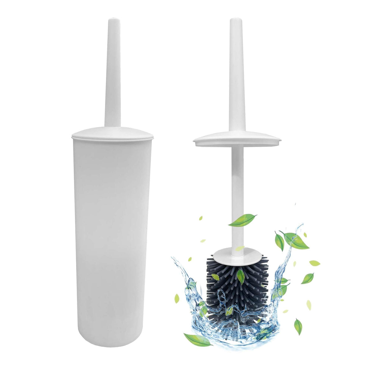 Toilet Brush with Drainage Holder Set,Flex Silicone Anti-Clog Anti-Drip Brush Head, White, 1-Pack - image 1